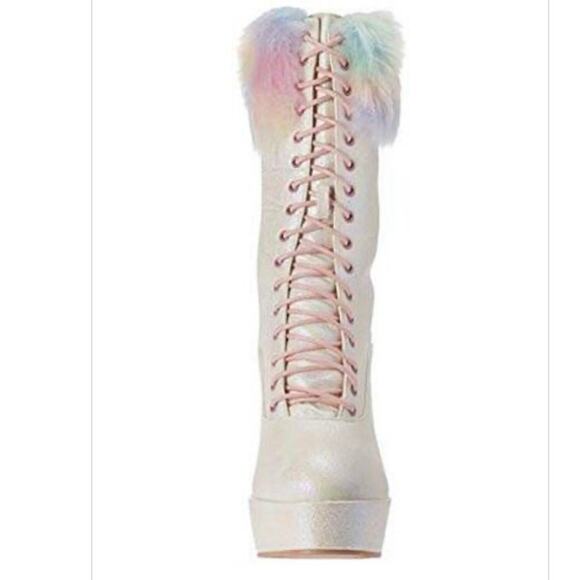 NWT Ellie Shoes Women's White Iridescent NORA Fashion Platform Heel Boot Size 7M - Picture 3 of 10